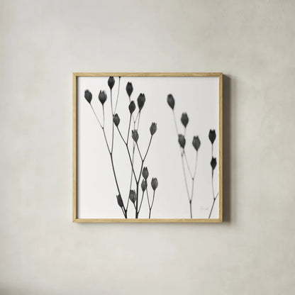 Buds I by Deborah Revell. Shown in a natural wood glass frame for a timeless modern aesthetic. Available as an archival giclee rolled canvas, fine art paper, or poster print. SKU 92266a.