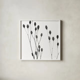 Buds I by Deborah Revell. Shown in a crisp white glass frame for a clean and minimalist style. Available as an archival giclee rolled canvas, fine art paper, or poster print. SKU 92266a.