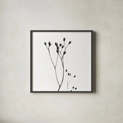 Buds III by Deborah Revell. Shown in a sleek black glass frame for a contemporary gallery look. Available as an archival giclee rolled canvas, fine art paper, or poster print. SKU 92268a.