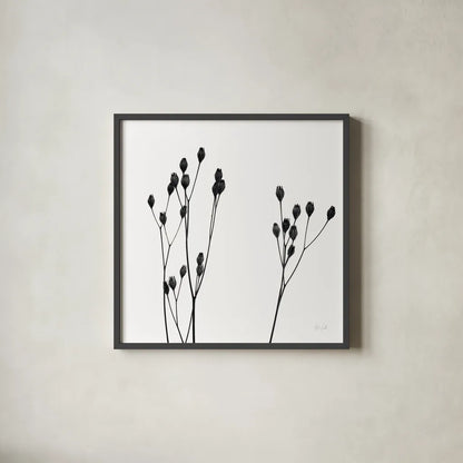 Buds IV by Deborah Revell. Shown in a sleek black glass frame for a contemporary gallery look. Available as an archival giclee rolled canvas, fine art paper, or poster print. SKU 92269a.