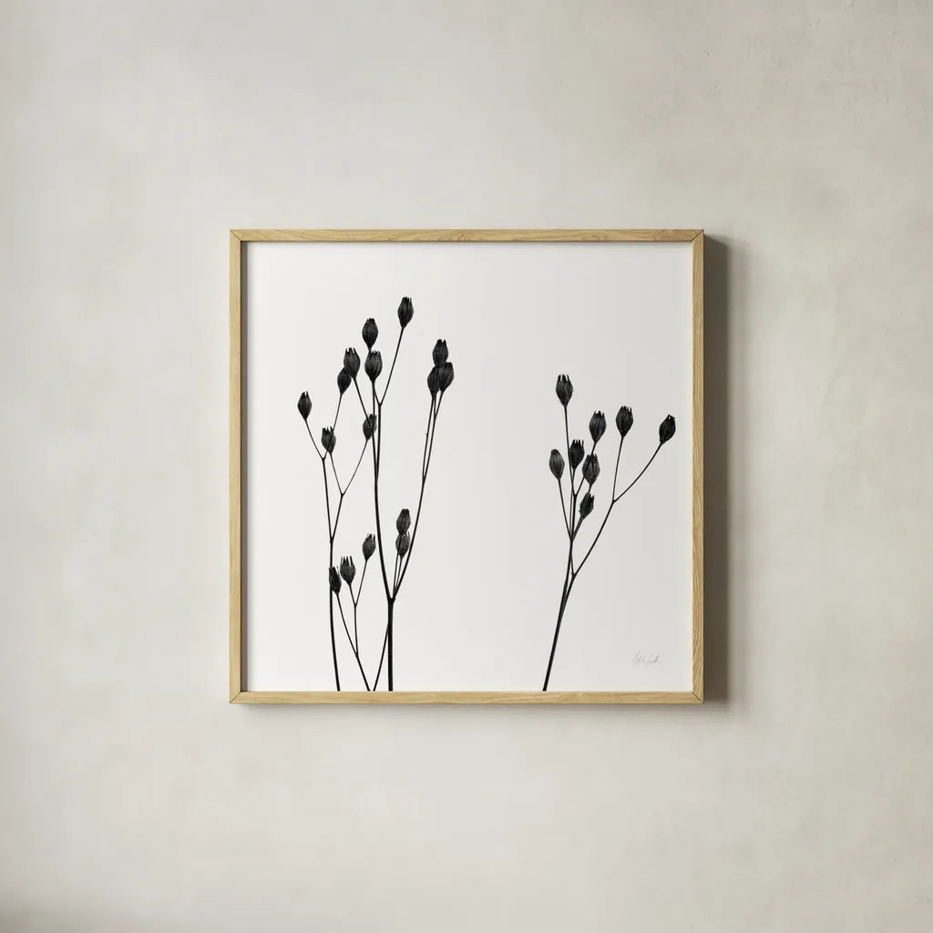 Buds IV by Deborah Revell. Shown in a natural wood glass frame for a timeless modern aesthetic. Available as an archival giclee rolled canvas, fine art paper, or poster print. SKU 92269a.
