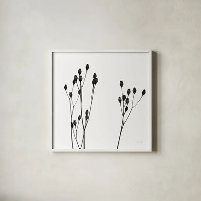 Buds IV by Deborah Revell. Shown in a crisp white glass frame for a clean and minimalist style. Available as an archival giclee rolled canvas, fine art paper, or poster print. SKU 92269a.