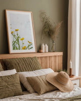 Buttercups by Deborah Revell. shown as a paper print in a natural frame. Available as a archival giclee rolled canvas, fine art paper, or poster print. SKU 93426h.