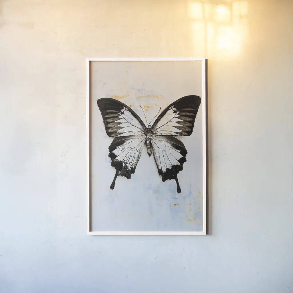Butterfly I by Deborah Revell. shown as a paper print in a white frame. Available as a archival giclee rolled canvas, fine art paper, or poster print. SKU 91143h.