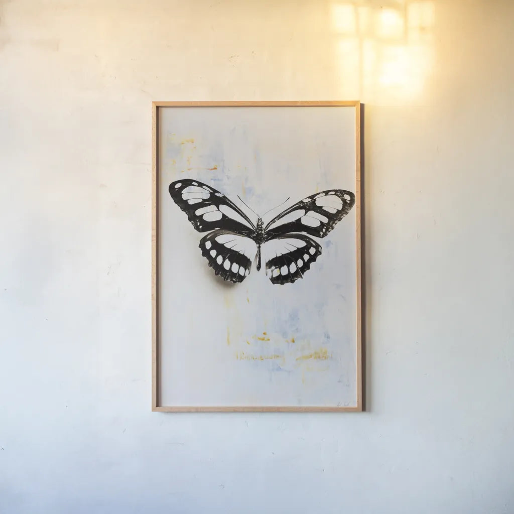 Butterfly II by Deborah Revell. shown as a paper print in a natural frame. Available as a archival giclee rolled canvas, fine art paper, or poster print. SKU 91144h.