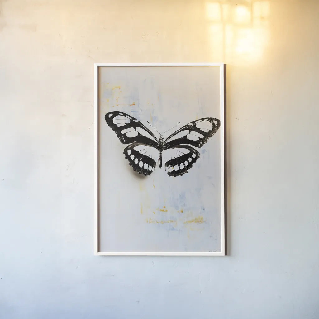Butterfly II by Deborah Revell. shown as a paper print in a white frame. Available as a archival giclee rolled canvas, fine art paper, or poster print. SKU 91144h.