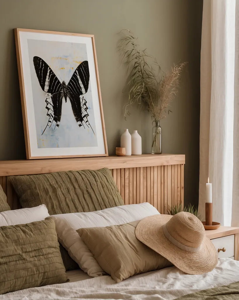 Butterfly III by Deborah Revell. shown as a paper print in a natural frame. Available as a archival giclee rolled canvas, fine art paper, or poster print. SKU 91145h.