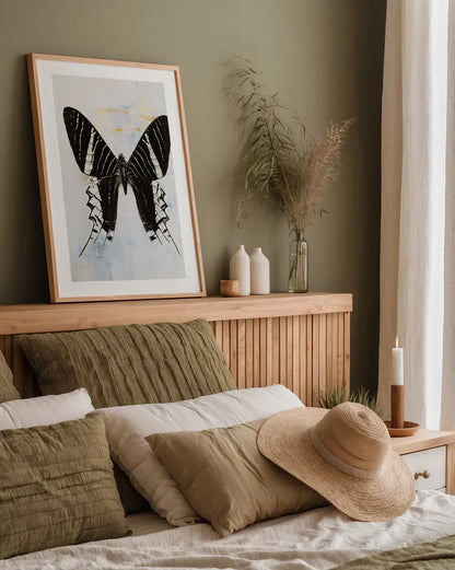 Butterfly III by Deborah Revell. shown as a paper print in a natural frame. Available as a archival giclee rolled canvas, fine art paper, or poster print. SKU 91145h.