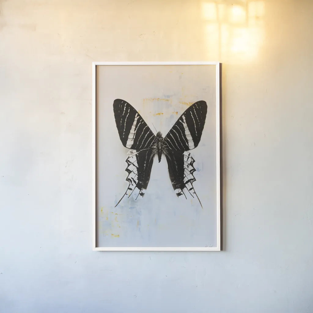 Butterfly III by Deborah Revell. shown as a paper print in a white frame. Available as a archival giclee rolled canvas, fine art paper, or poster print. SKU 91145h.