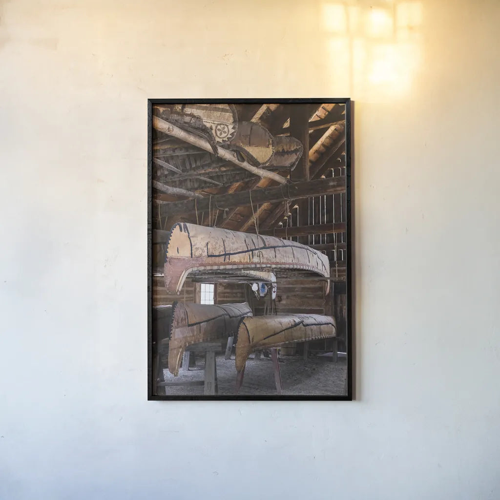 Canoe Barn II by Deborah Revell. shown as a paper print in a black flame. Available as a archival giclee rolled canvas, fine art paper, or poster print. SKU 99670h.