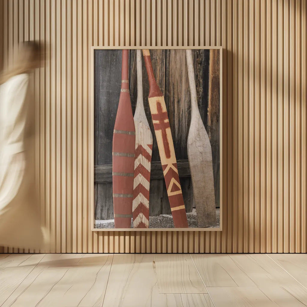 Canoe Paddles by Deborah Revell. shown as over sized large wall art. Available as an archival giclee rolled canvas, fine art paper, or poster print. SKU 96601h.