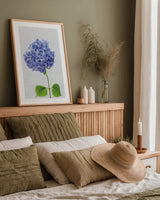 Cape Cod Hydrangea L by Deborah Revell. shown as a paper print in a natural frame. Available as a archival giclee rolled canvas, fine art paper, or poster print. SKU 93156h.