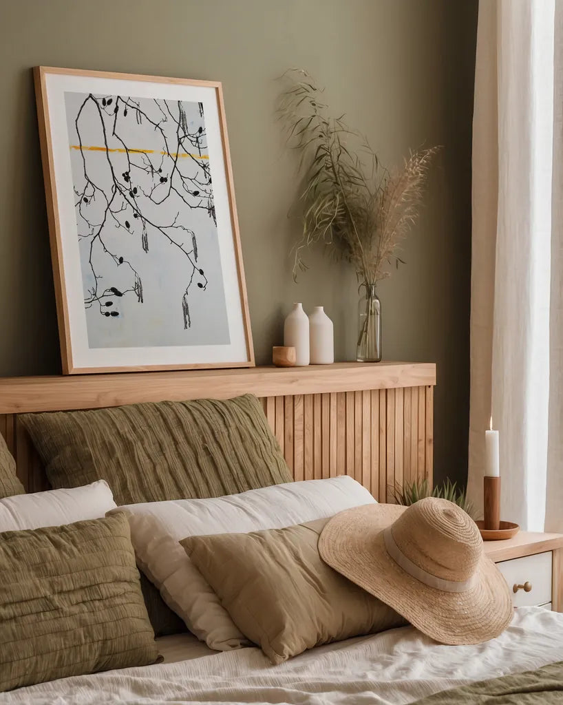 Catkins by Deborah Revell. shown as a paper print in a natural frame. Available as a archival giclee rolled canvas, fine art paper, or poster print. SKU 90974h.