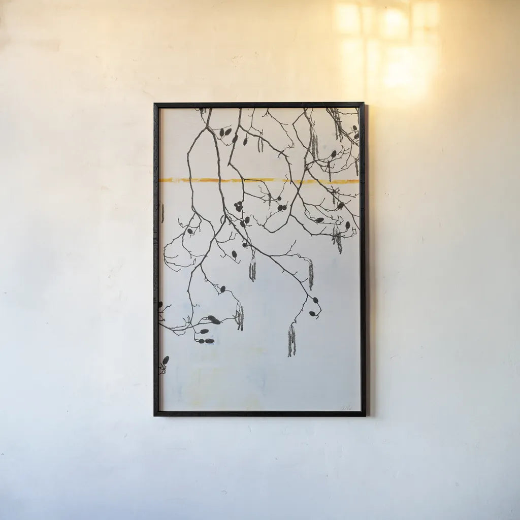 Catkins by Deborah Revell. shown as a paper print in a black flame. Available as a archival giclee rolled canvas, fine art paper, or poster print. SKU 90974h.