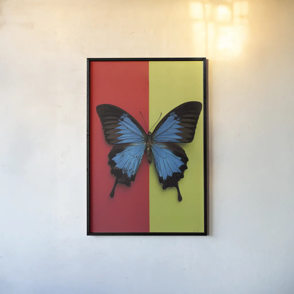 Chromatic Butterfly I by Deborah Revell. shown as a paper print in a black flame. Available as a archival giclee rolled canvas, fine art paper, or poster print. SKU 96043h.