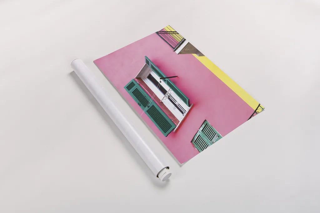 Cinque Terre Pink by Deborah Revell. shown as a rolled paper print. Available as archival giclee rolled canvas, fine art paper, or poster print. SKU 95016h.