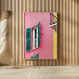 Cinque Terre Pink by Deborah Revell. shown as over sized large wall art. Available as an archival giclee rolled canvas, fine art paper, or poster print. SKU 95016h.