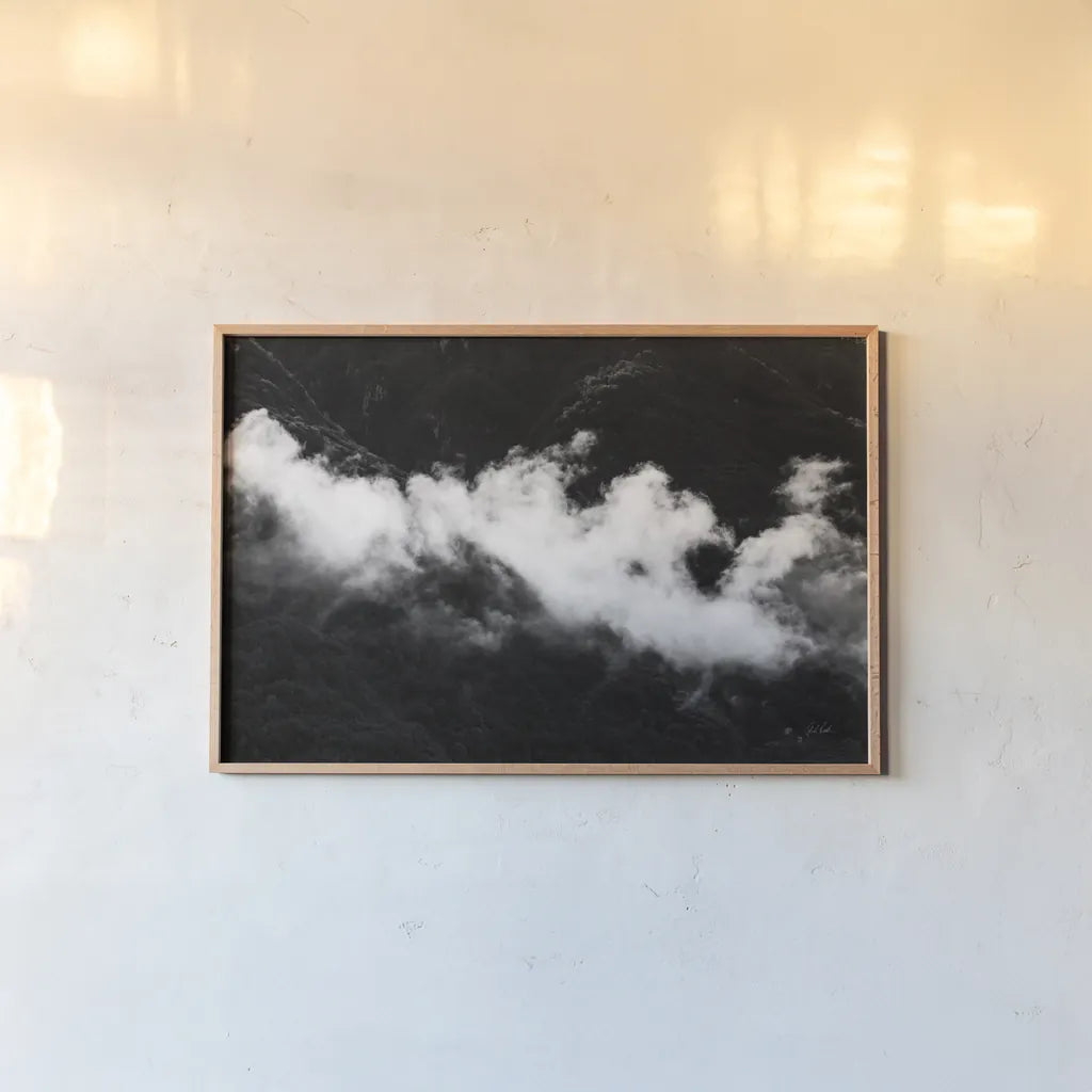 Clouds Rising by Deborah Revell. shown as a paper print in a natural frame. Available as a archival giclee rolled canvas, fine art paper, or poster print. SKU 92045i.
