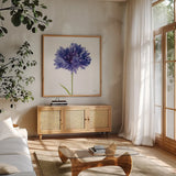 Cornflower by Deborah Revell. Shown in a natural wood frame in a cozy modern living room. Available as an archival giclee rolled canvas, fine art paper, or poster print. SKU 104463a.
