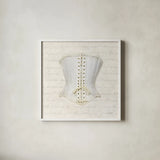Corset II by Deborah Revell. Shown in a crisp white glass frame for a clean and minimalist style. Available as an archival giclee rolled canvas, fine art paper, or poster print. SKU 92284a.