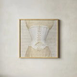 Corset III by Deborah Revell. Shown in a natural wood glass frame for a timeless modern aesthetic. Available as an archival giclee rolled canvas, fine art paper, or poster print. SKU 92285a.