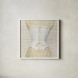 Corset III by Deborah Revell. Shown in a crisp white glass frame for a clean and minimalist style. Available as an archival giclee rolled canvas, fine art paper, or poster print. SKU 92285a.