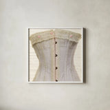 Corset V by Deborah Revell. Shown in a crisp white glass frame for a clean and minimalist style. Available as an archival giclee rolled canvas, fine art paper, or poster print. SKU 92287a.