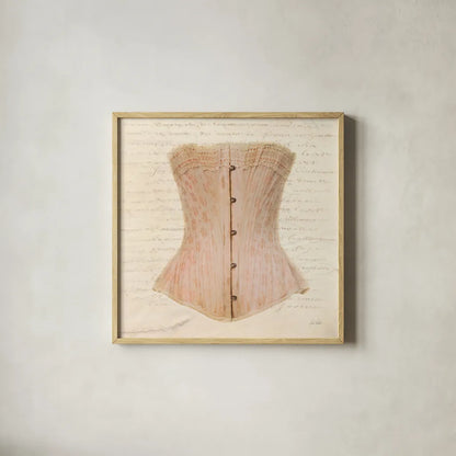 Corset VI by Deborah Revell. Shown in a natural wood glass frame for a timeless modern aesthetic. Available as an archival giclee rolled canvas, fine art paper, or poster print. SKU 92288a.