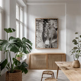 Cottage Donkey I by Deborah Revell. shown as a print in a natural wood frame in a dining room. Available as a archival giclee rolled canvas, fine art paper, or poster print. SKU 100059h.