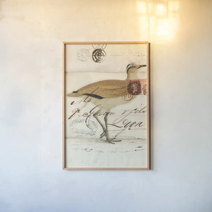 Courser by Deborah Revell. shown as a paper print in a natural frame. Available as a archival giclee rolled canvas, fine art paper, or poster print. SKU 101633h.