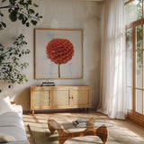 Dahlia II by Deborah Revell. Shown in a natural wood frame in a cozy modern living room. Available as an archival giclee rolled canvas, fine art paper, or poster print. SKU 96172a.