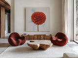 Dahlia II by Deborah Revell. Shown as extra-large giant wall art in a modern living room. Available as an archival giclee rolled canvas, fine art paper, or poster print. SKU 96172a.
