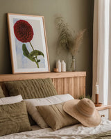Dahlia III by Deborah Revell. shown as a paper print in a natural frame. Available as a archival giclee rolled canvas, fine art paper, or poster print. SKU 96173h.