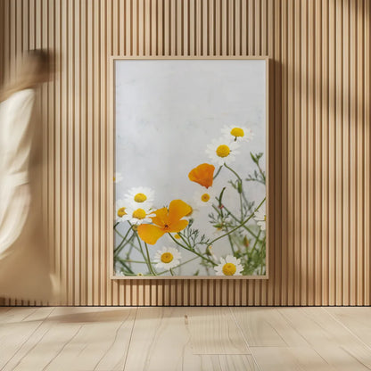 Daisies by Deborah Revell. shown as over sized large wall art. Available as an archival giclee rolled canvas, fine art paper, or poster print. SKU 93427h.