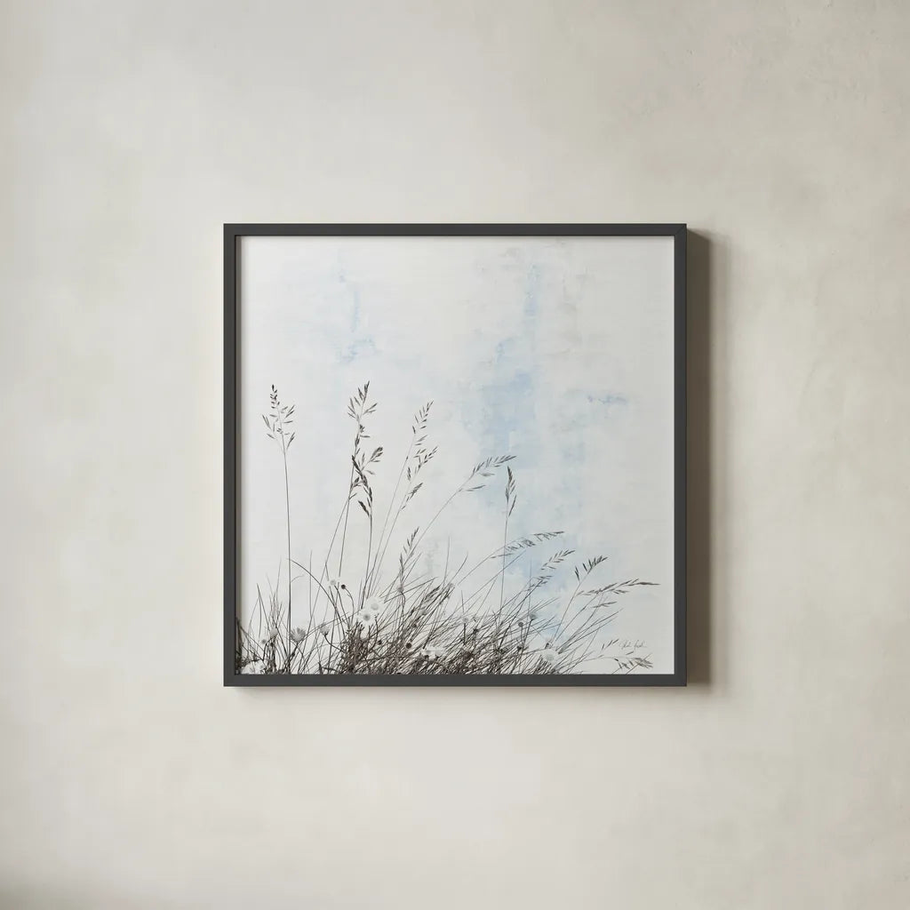 Daisy Meadow by Deborah Revell. Shown in a sleek black glass frame for a contemporary gallery look. Available as an archival giclee rolled canvas, fine art paper, or poster print. SKU 93435a.