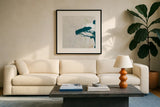 Dartington Tree I by Deborah Revell. Displayed in a glass frame with matte in a clean modern living room. Available as an archival giclee rolled canvas, fine art paper, or poster print. SKU 94275a.