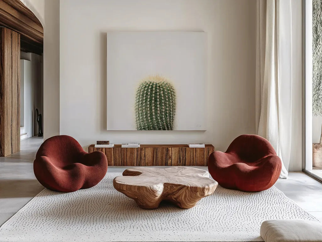 Desert Treasures I by Deborah Revell. Shown as extra-large giant wall art in a modern living room. Available as an archival giclee rolled canvas, fine art paper, or poster print. SKU 94579a.