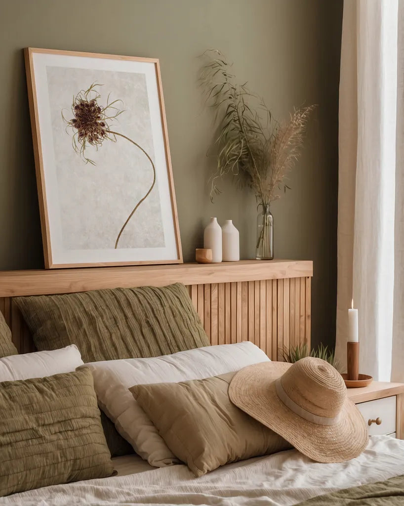 Dried Flower I by Deborah Revell. shown as a paper print in a natural frame. Available as a archival giclee rolled canvas, fine art paper, or poster print. SKU 93396h.