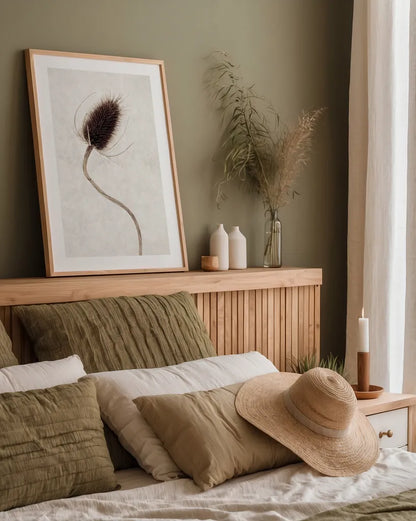 Dried Flower II by Deborah Revell. shown as a paper print in a natural frame. Available as a archival giclee rolled canvas, fine art paper, or poster print. SKU 93397h.