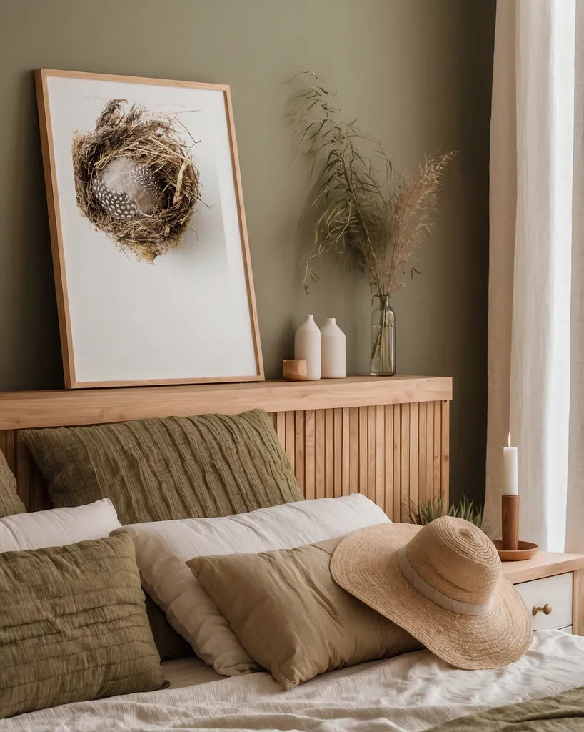 Empty Nest by Deborah Revell. shown as a paper print in a natural frame. Available as a archival giclee rolled canvas, fine art paper, or poster print. SKU 93398h.