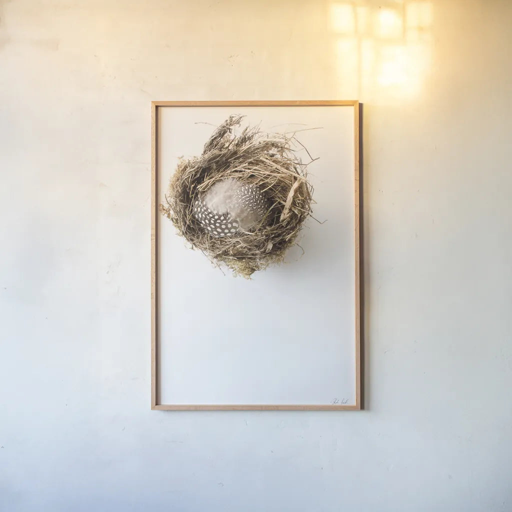 Empty Nest by Deborah Revell. shown as a paper print in a natural frame. Available as a archival giclee rolled canvas, fine art paper, or poster print. SKU 93398h.