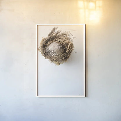Empty Nest by Deborah Revell. shown as a paper print in a white frame. Available as a archival giclee rolled canvas, fine art paper, or poster print. SKU 93398h.