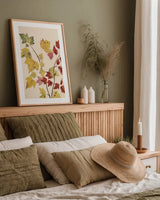 Fall Leaves III Muted by Deborah Revell. shown as a paper print in a natural frame. Available as a archival giclee rolled canvas, fine art paper, or poster print. SKU 98638h.