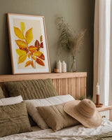 Fall Leaves IV by Deborah Revell. shown as a paper print in a natural frame. Available as a archival giclee rolled canvas, fine art paper, or poster print. SKU 96591h.