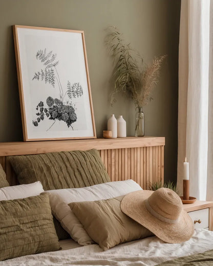 Fern Noir I by Deborah Revell. shown as a paper print in a natural frame. Available as a archival giclee rolled canvas, fine art paper, or poster print. SKU 96597h.