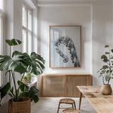 Fiddle Fern III by Deborah Revell. shown as a print in a natural wood frame in a dining room. Available as a archival giclee rolled canvas, fine art paper, or poster print. SKU 94828h.