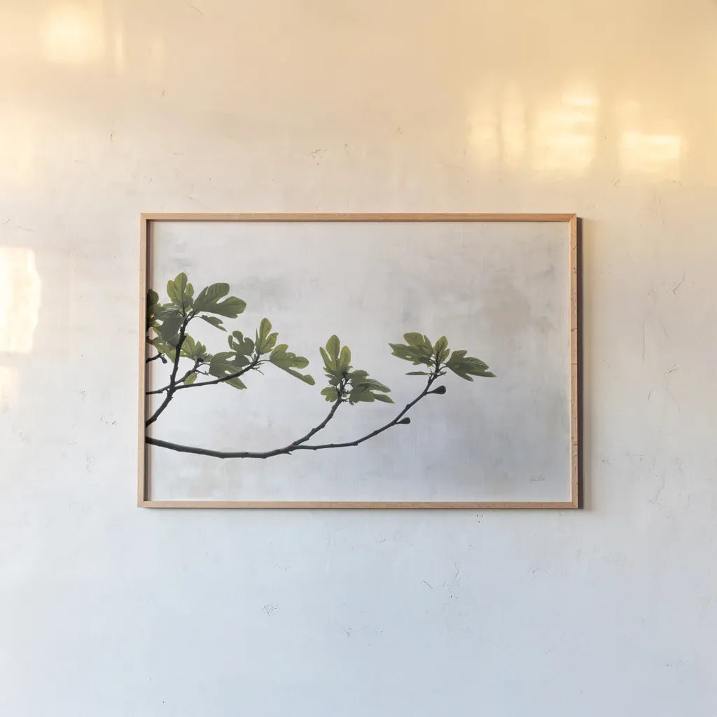 Fig Branch by Deborah Revell. shown as a paper print in a natural frame. Available as a archival giclee rolled canvas, fine art paper, or poster print. SKU 94137i.