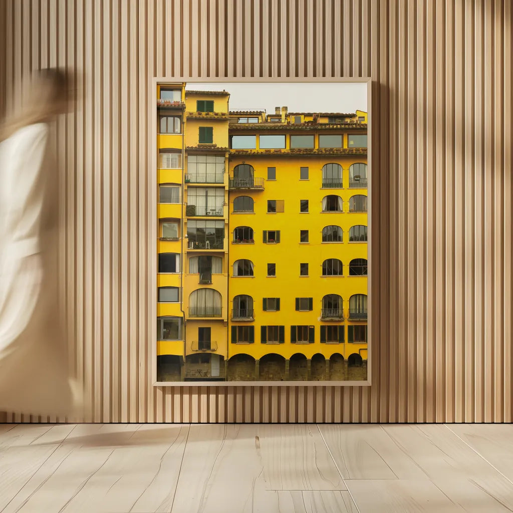 Florence Yellow by Deborah Revell. shown as over sized large wall art. Available as an archival giclee rolled canvas, fine art paper, or poster print. SKU 95015h.