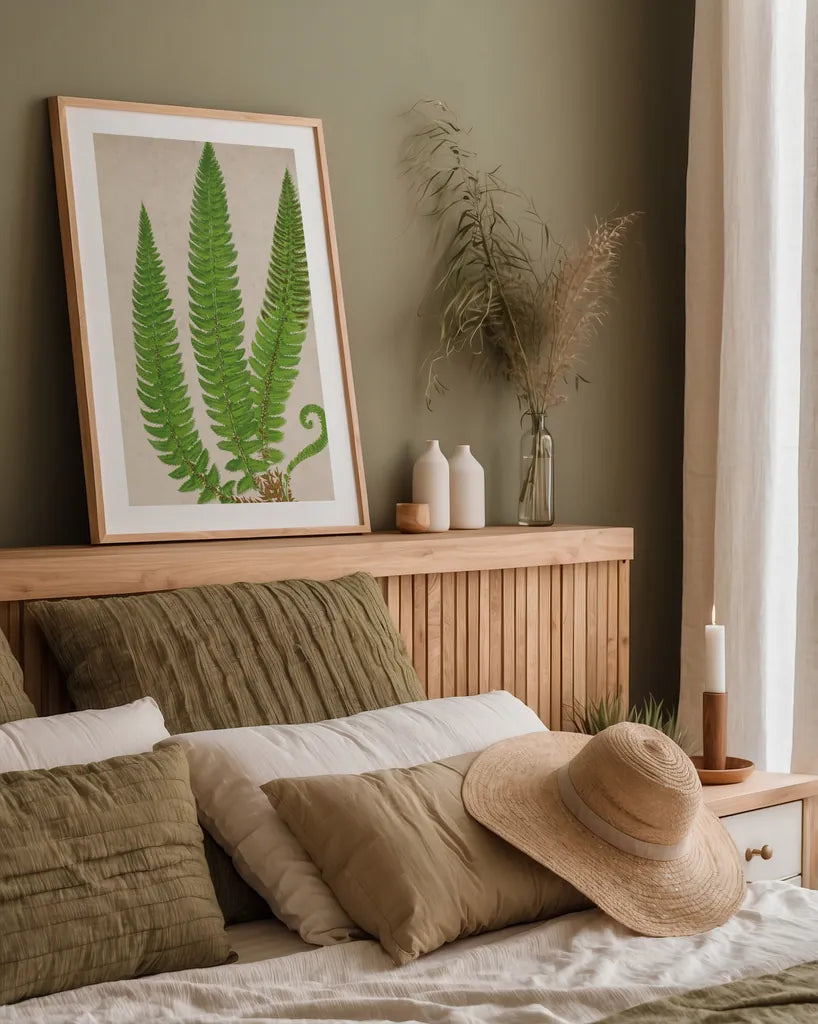 Forest Fern I by Deborah Revell. shown as a paper print in a natural frame. Available as a archival giclee rolled canvas, fine art paper, or poster print. SKU 95474h.