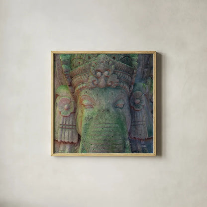 Ganesha by Deborah Revell. Shown in a natural wood glass frame for a timeless modern aesthetic. Available as an archival giclee rolled canvas, fine art paper, or poster print. SKU 94001a.